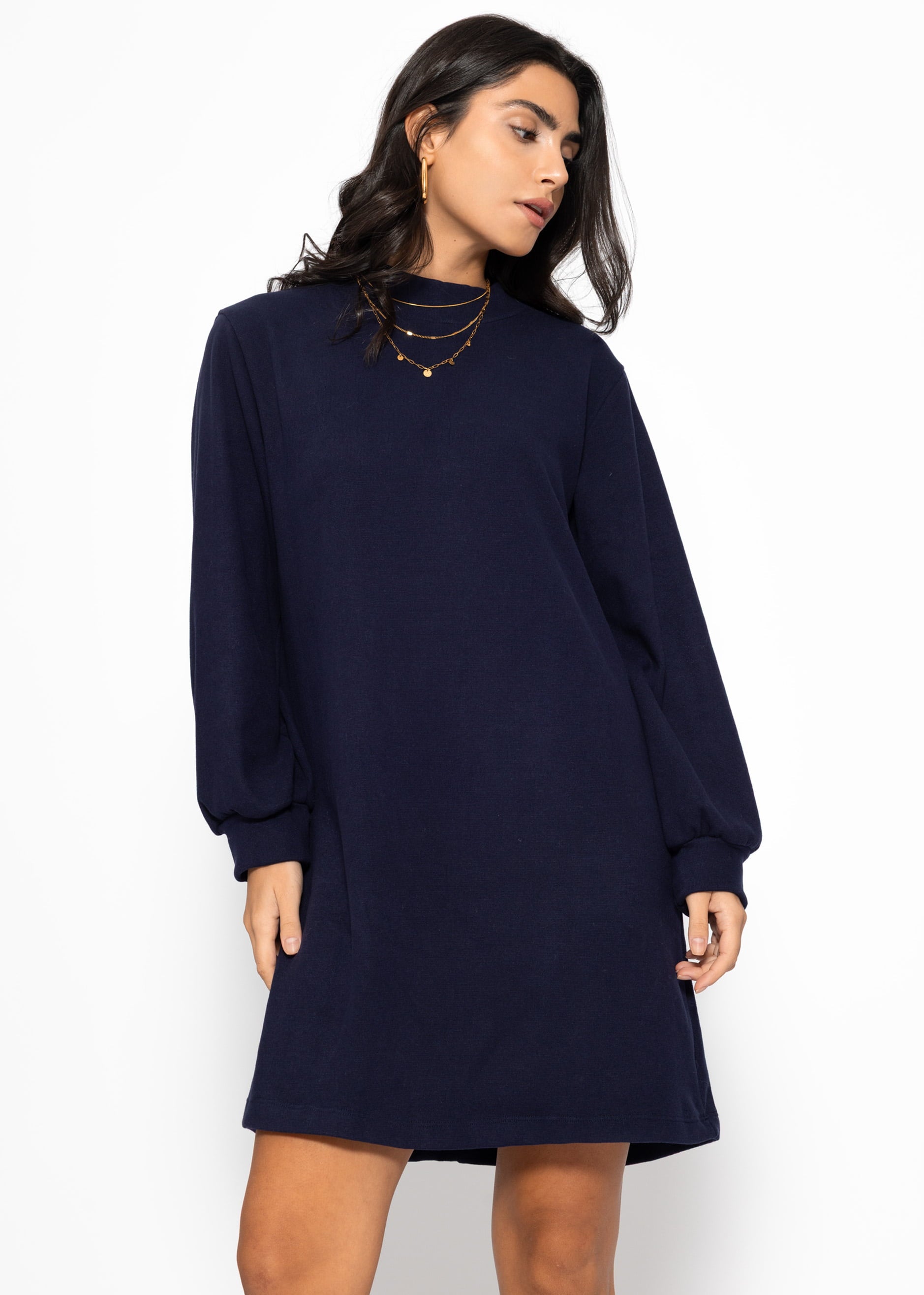 Sweat dress with stand-up collar - dark blue