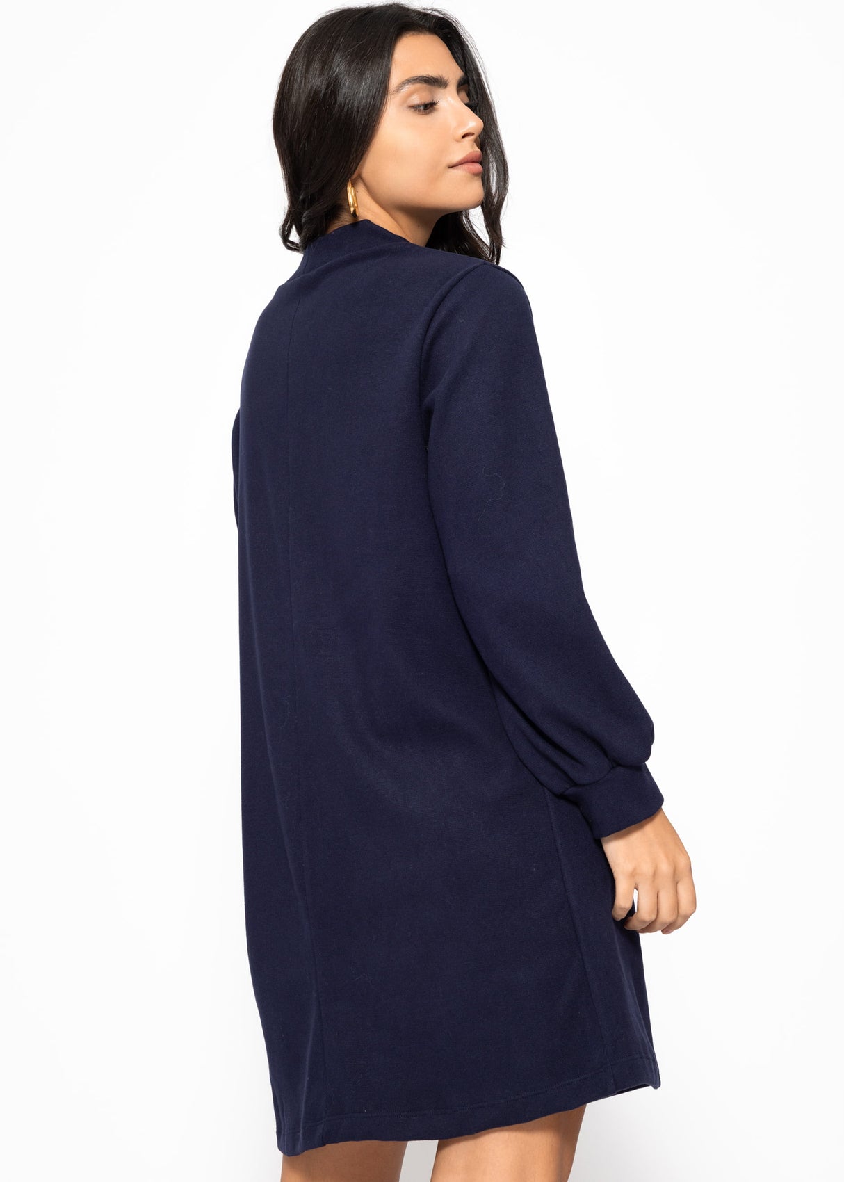 Sweat dress with stand-up collar - dark blue