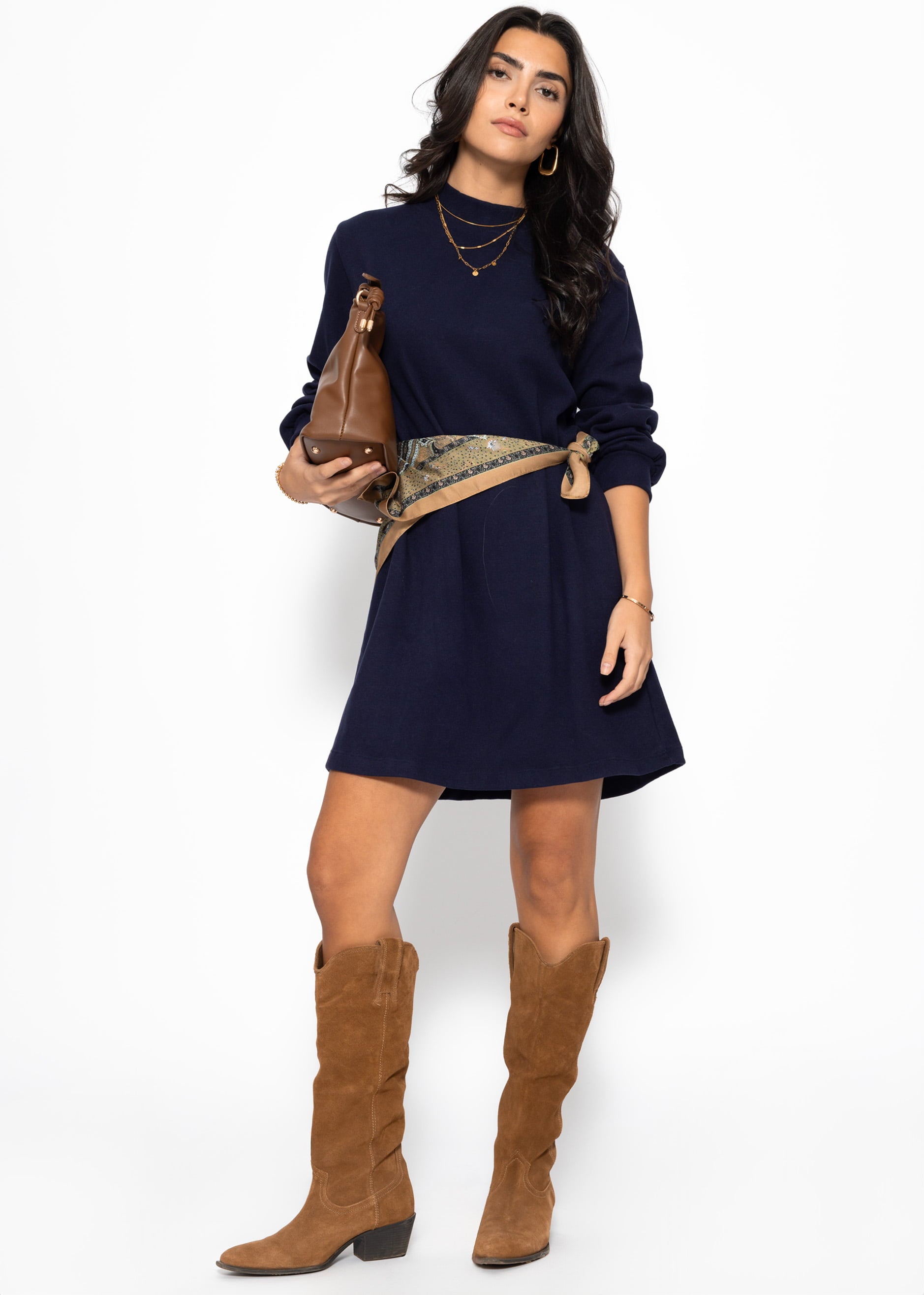 Sweat dress with stand-up collar - dark blue