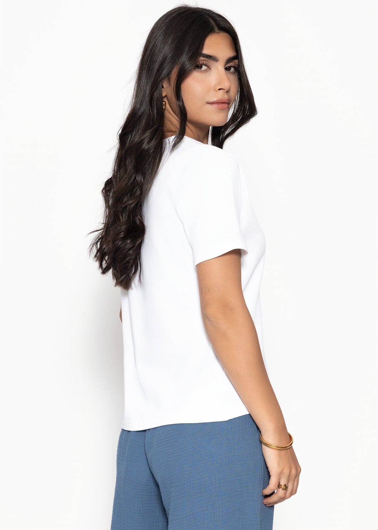 T-Shirt mit V-Ausschnitt - offwhite