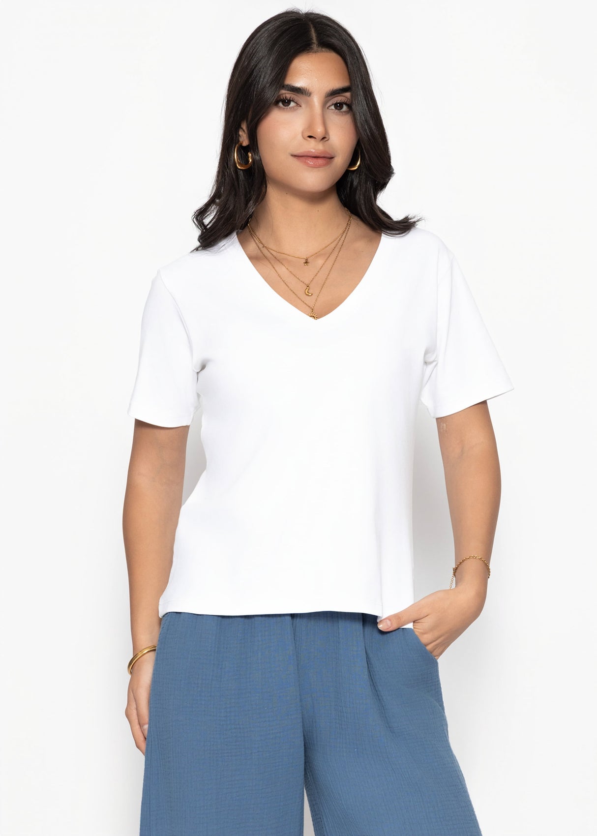 T-Shirt mit V-Ausschnitt - offwhite