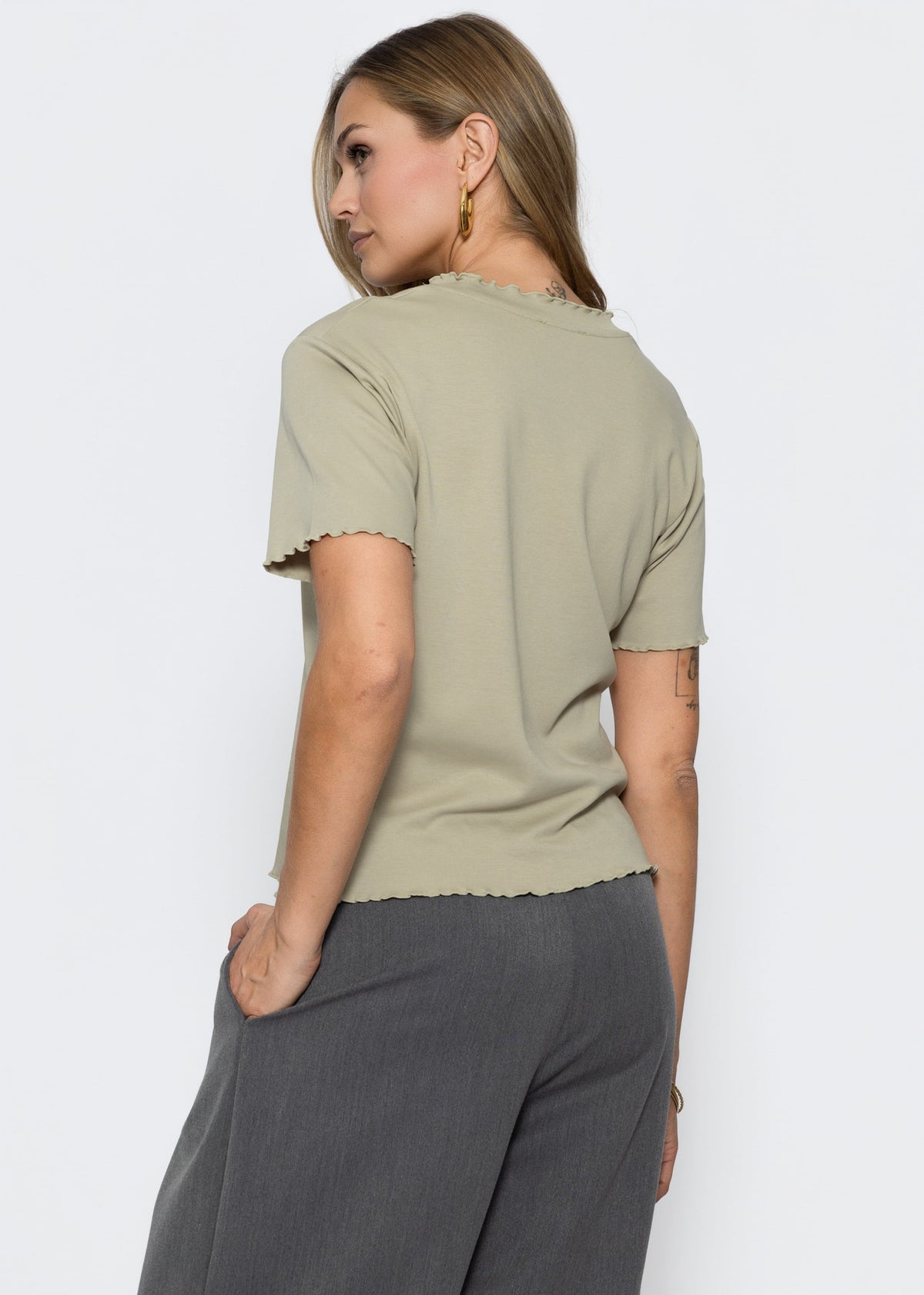T-Shirt mit Wellenkante - khaki