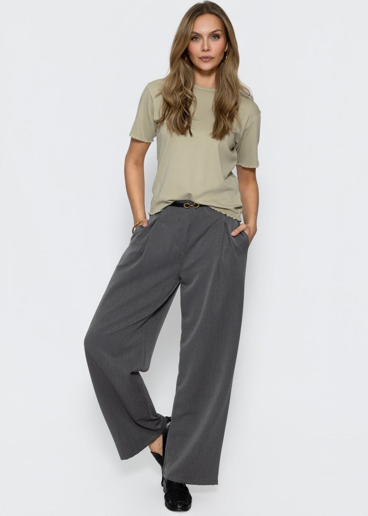 T-Shirt mit Wellenkante - khaki