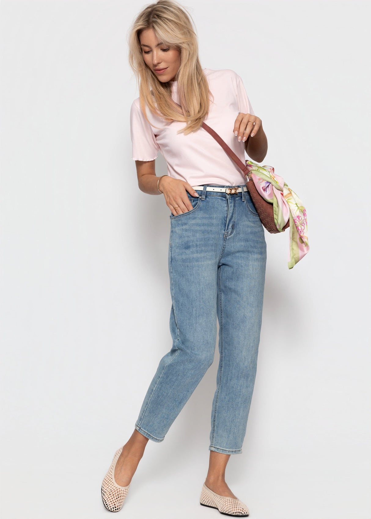 T-Shirt mit Wellenkante - rosa