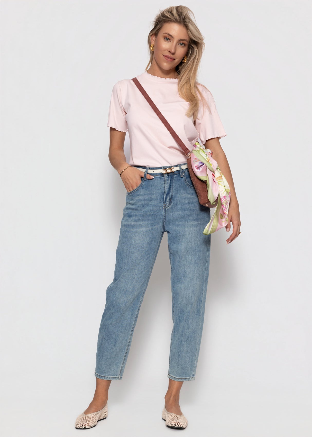 T-Shirt mit Wellenkante - rosa