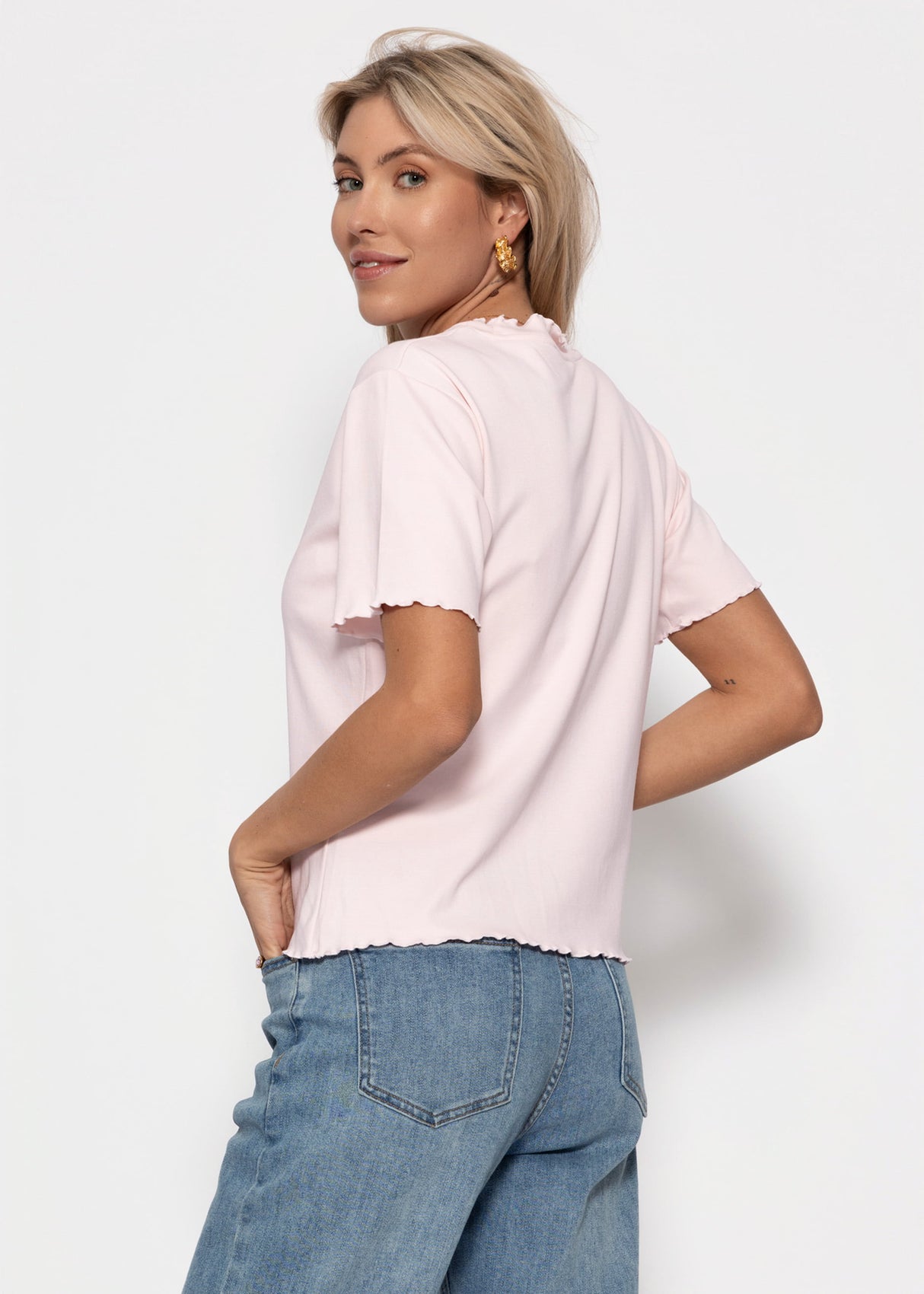 T-Shirt mit Wellenkante - rosa