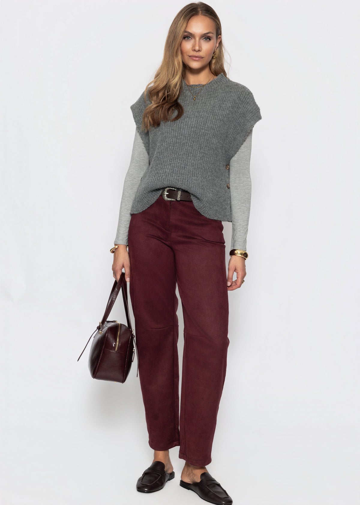 Tall - Barrel-Leg Hose in Wildlederoptik - burgundy