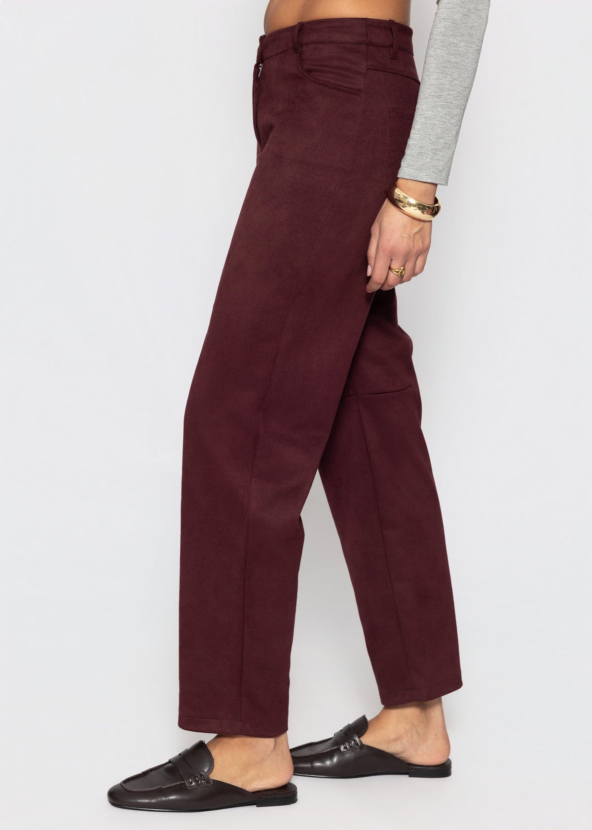Tall - Barrel-Leg Hose in Wildlederoptik - burgundy