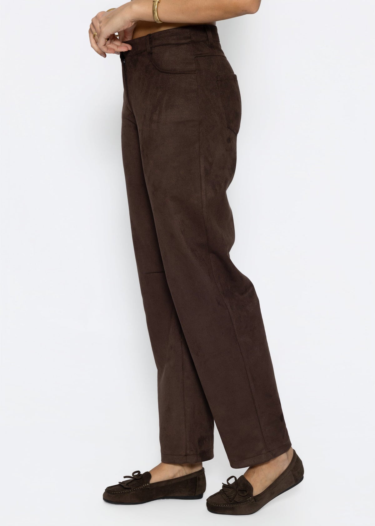 Tall - Barrel-Leg Hose in Wildlederoptik - dunkelbraun