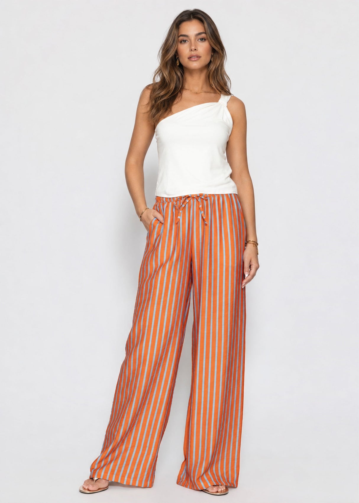 Tall: Gestreifte Hose mit Kordelzug - orange
