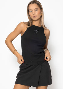 Tank top with embroidery - black