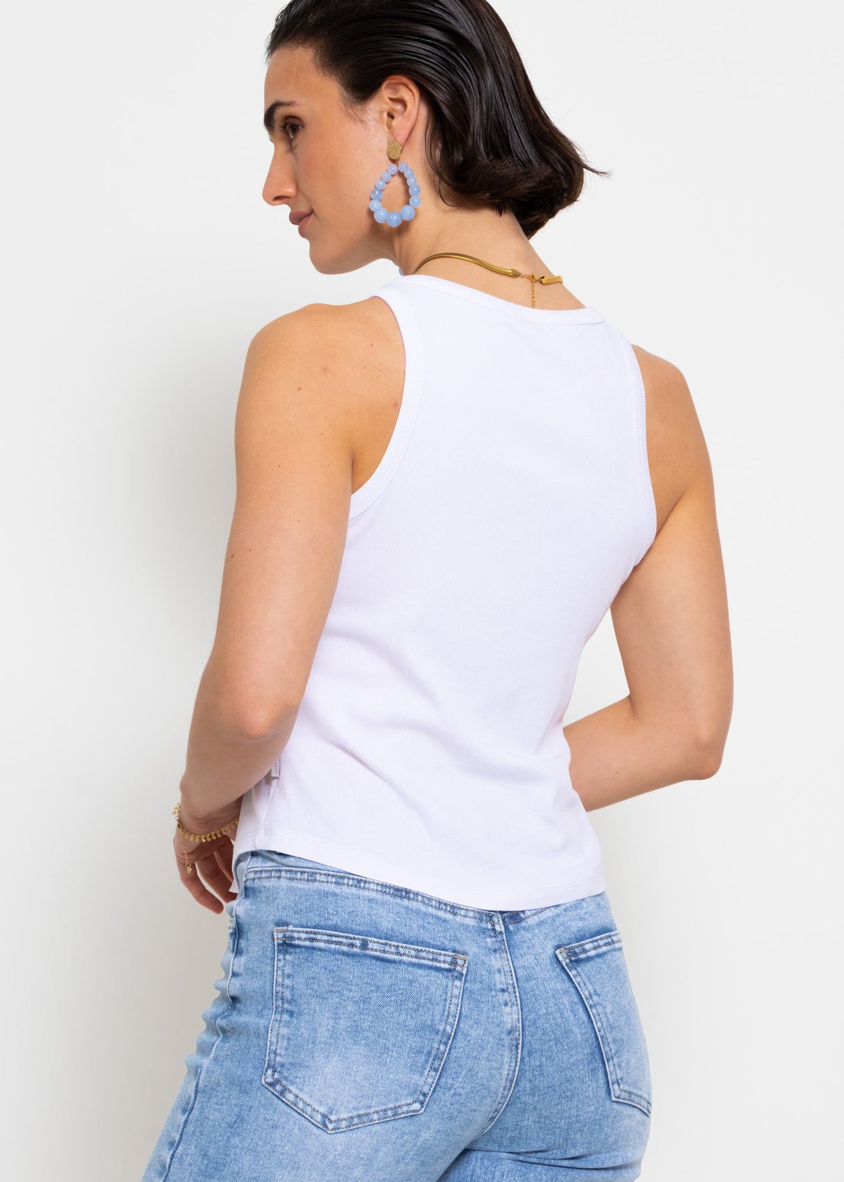 Geripptes Tank Top - weiß