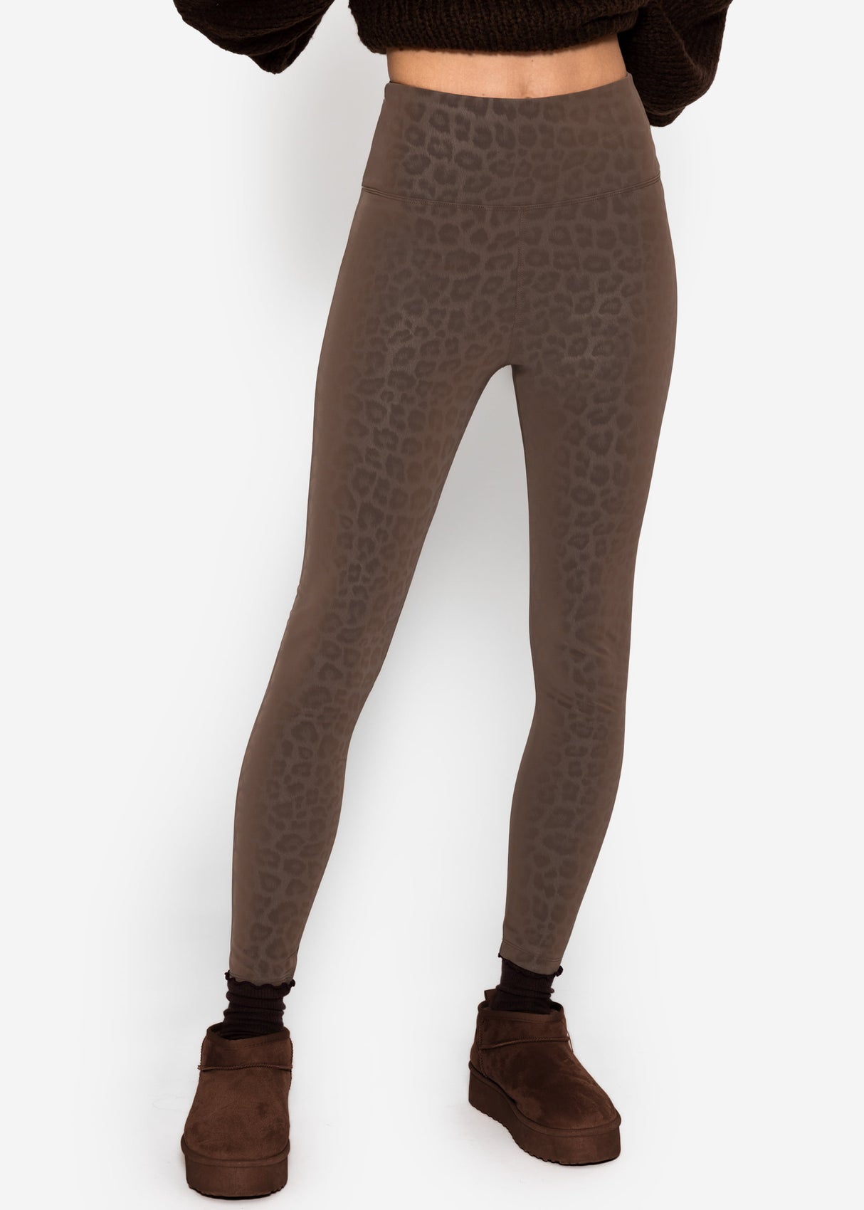 Thermo Kunstleder Leggings mit Leo Print - braun