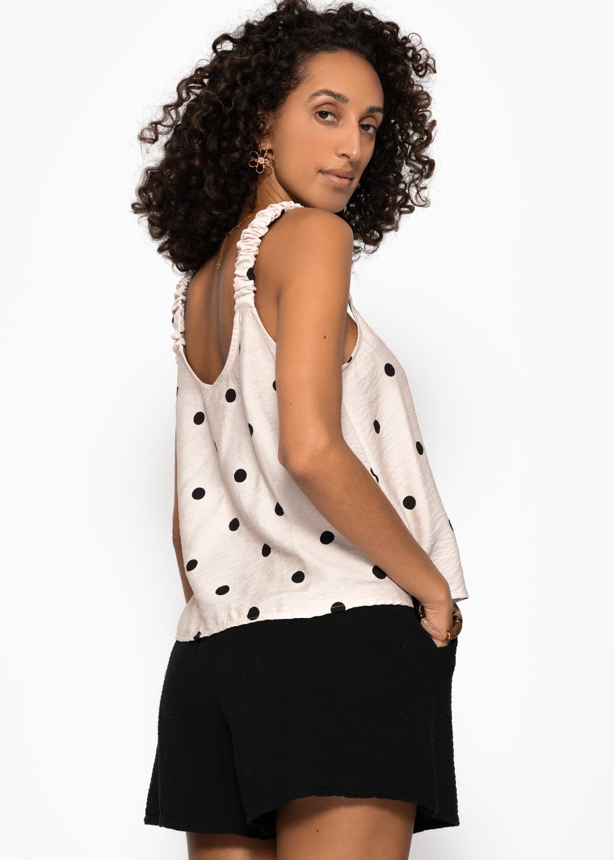 Top with gathered straps and polka dot print - off-white