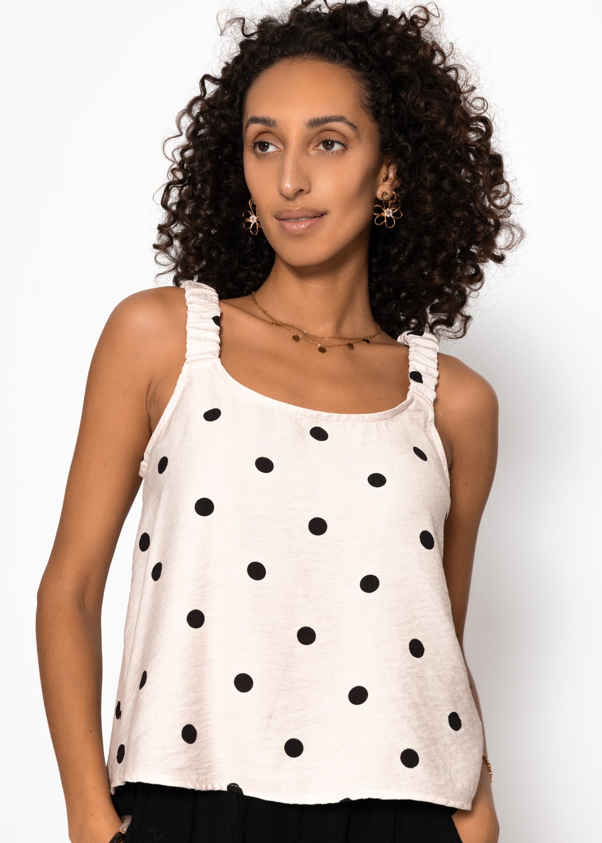 Top with gathered straps and polka dot print - off-white