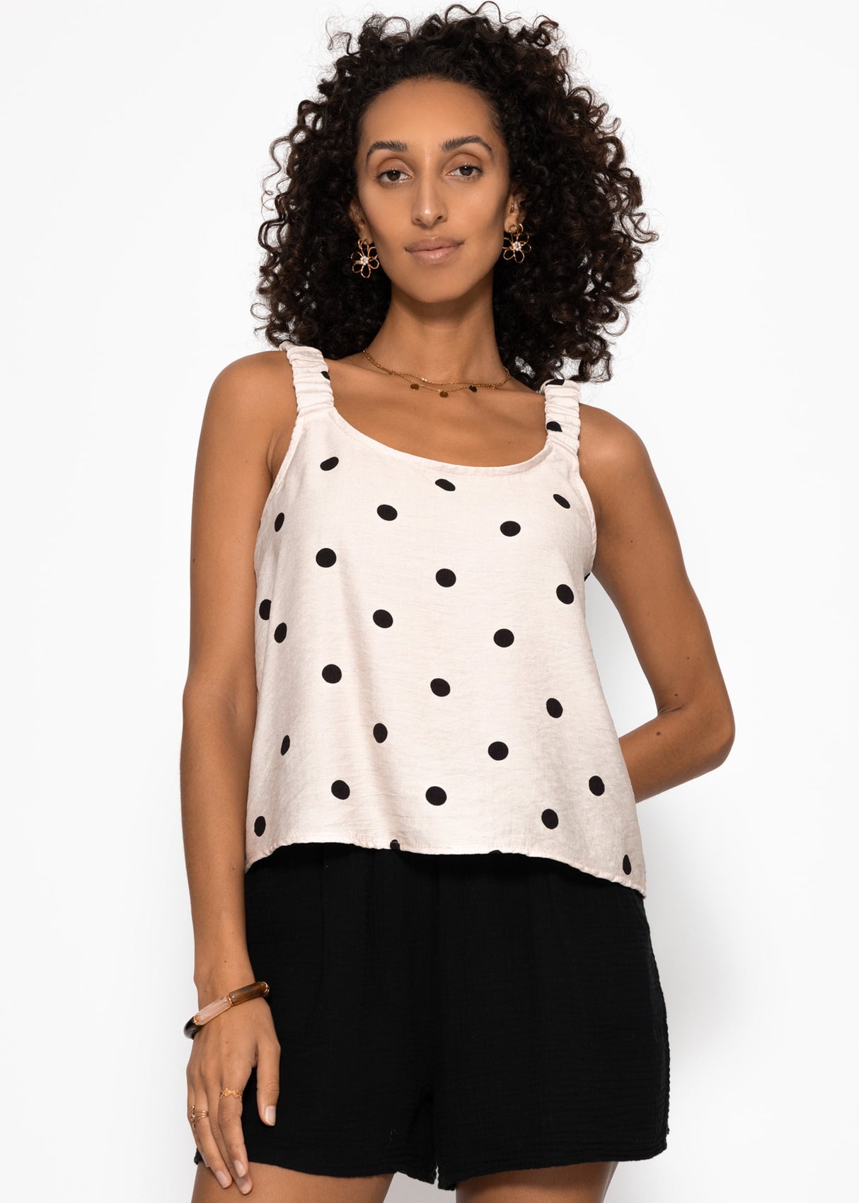 Top with gathered straps and polka dot print - off-white