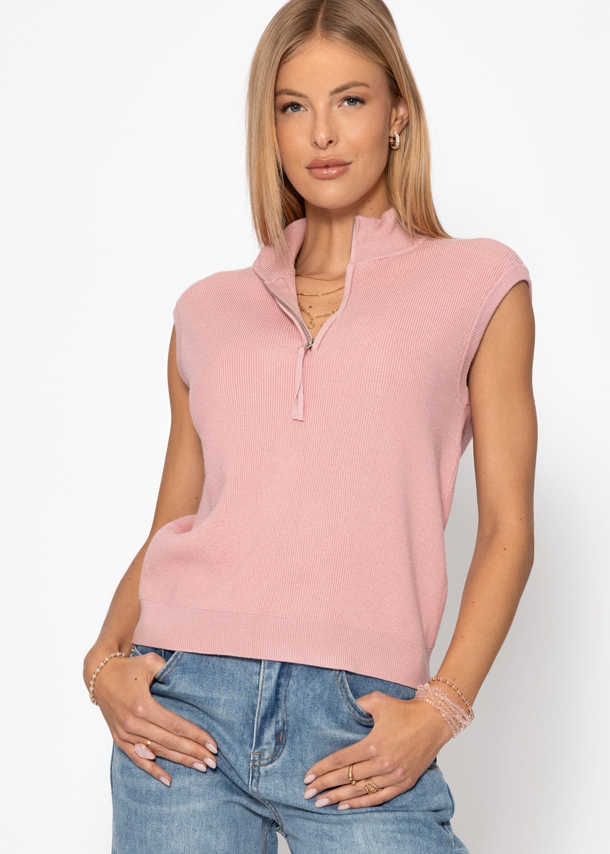 Top with zipper - pink