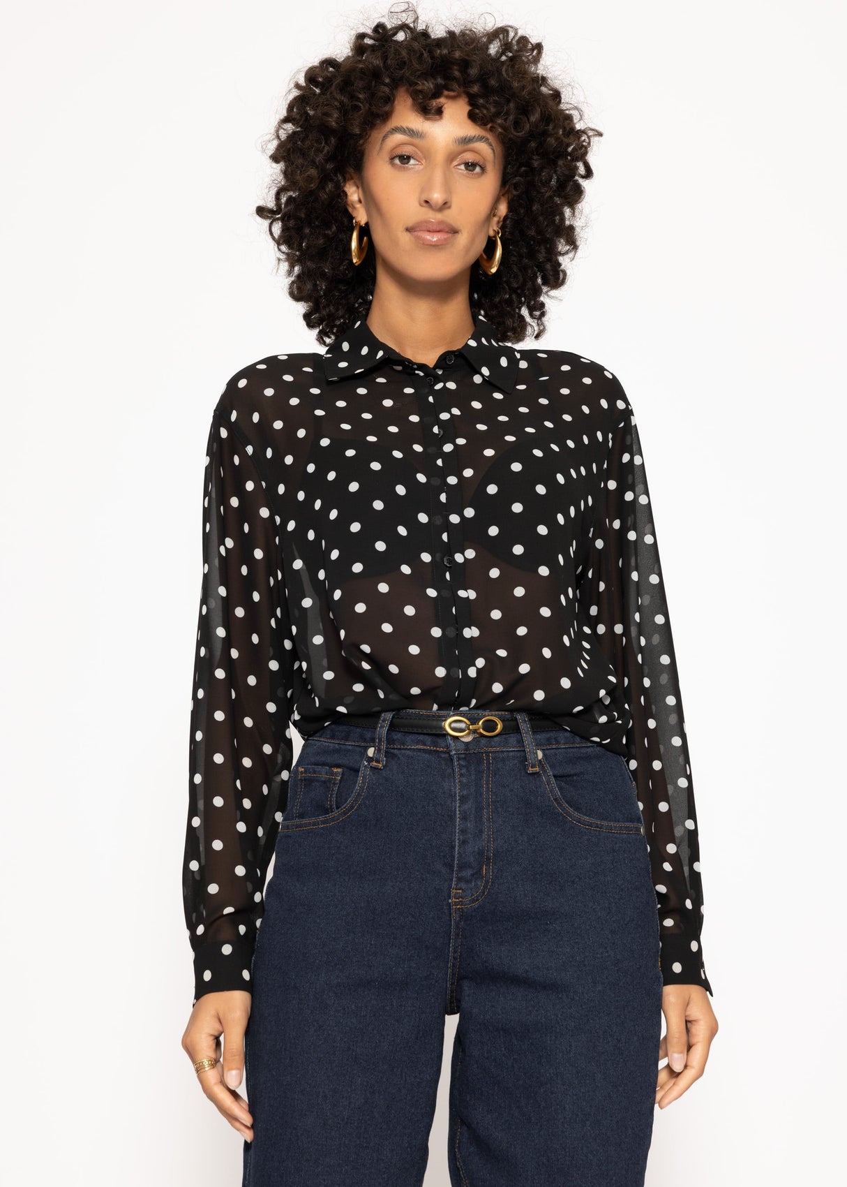 Transparent blouse with dot print - black
