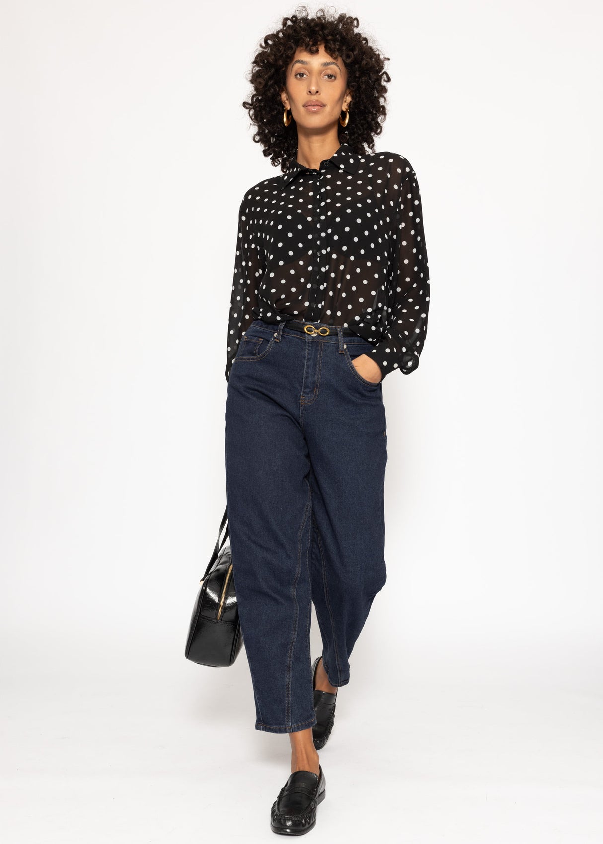 Transparent blouse with dot print - black
