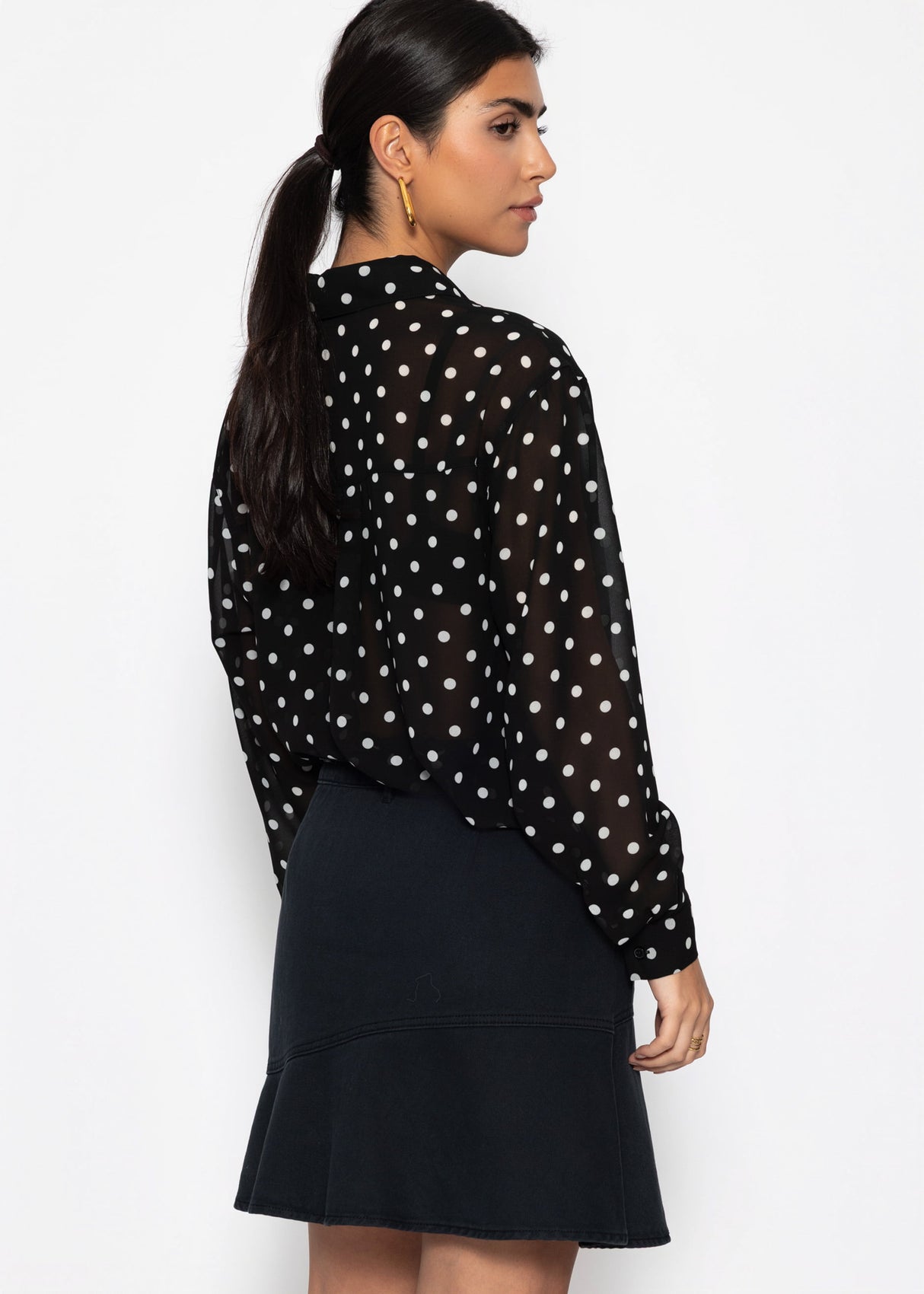 Transparent blouse with dot print - black