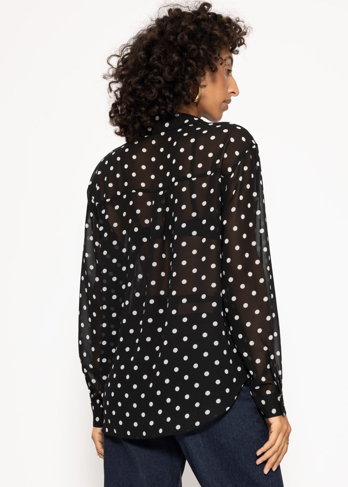 Transparent blouse with dot print - black