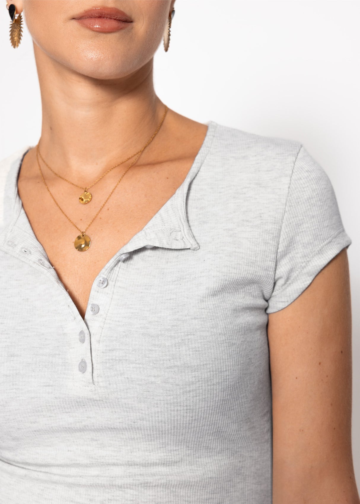 Ribbed button-front T-shirt - light grey