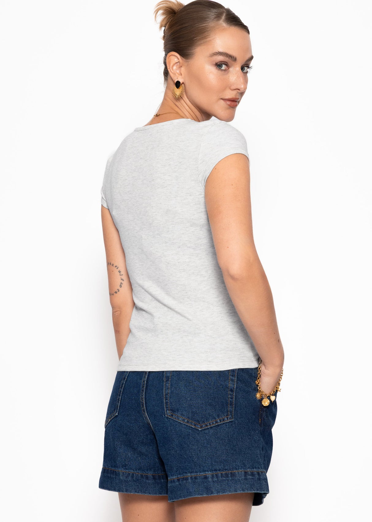 Ribbed button-front T-shirt - light grey