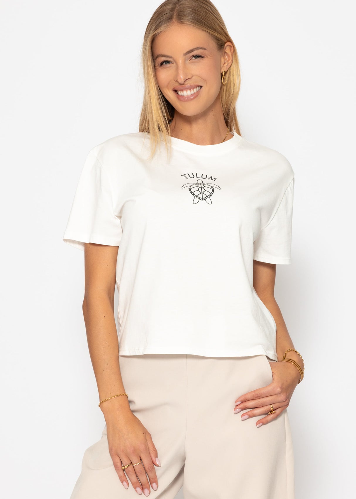 T-Shirt mit Tulum Print - offwhite