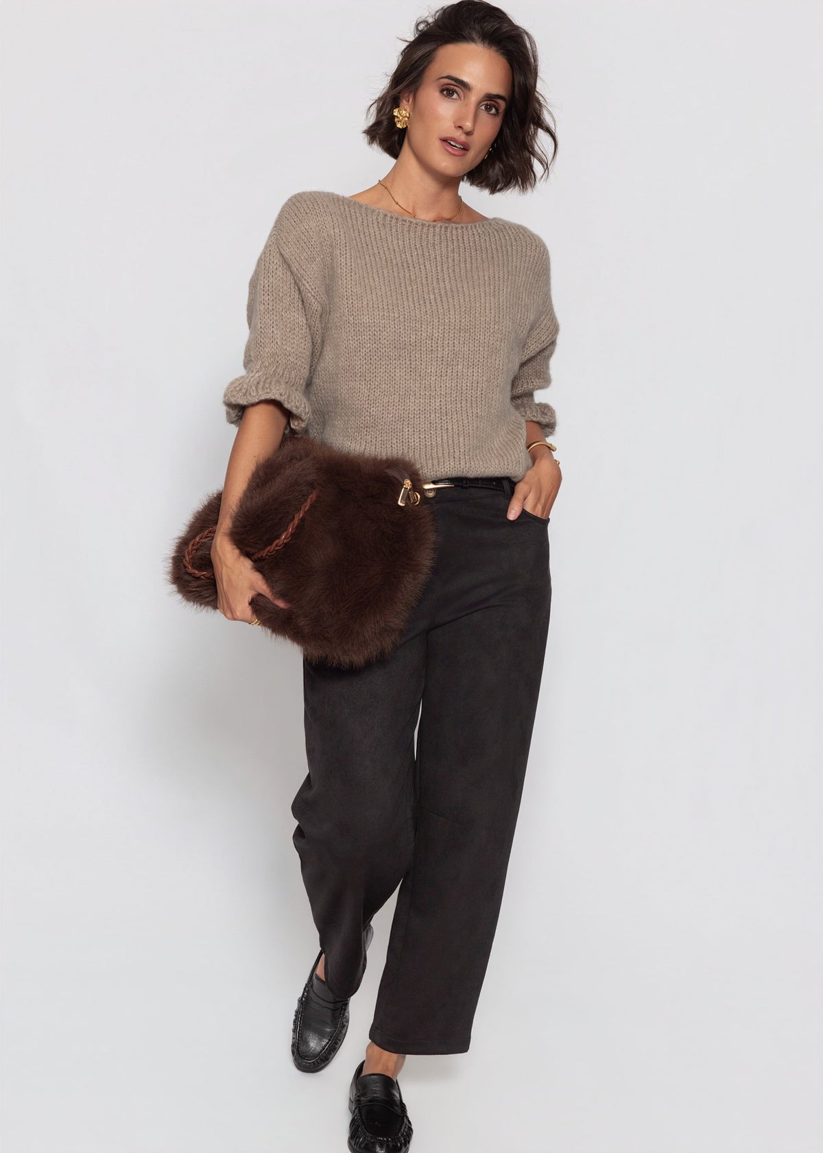 U-Boot Pullover mit 3/4 Ärmeln - taupe