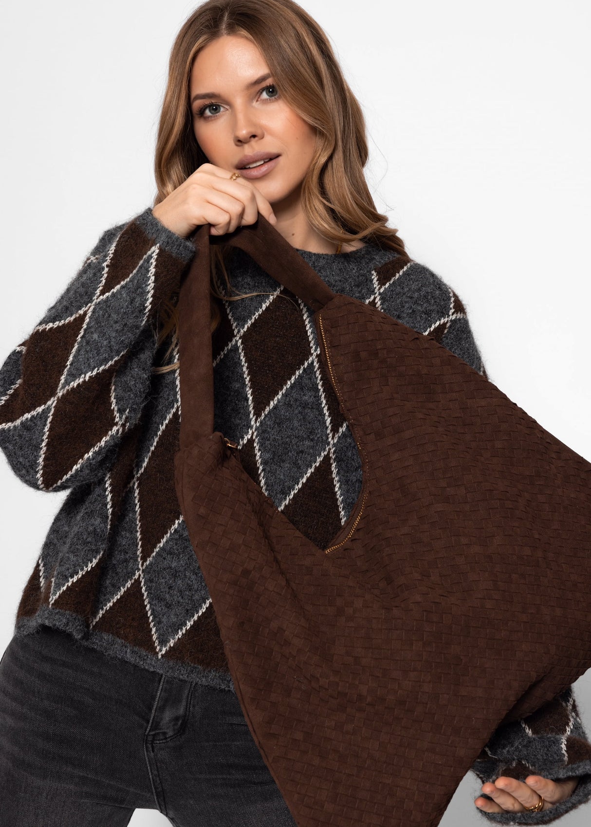 Suede-look shoulder bag - brown