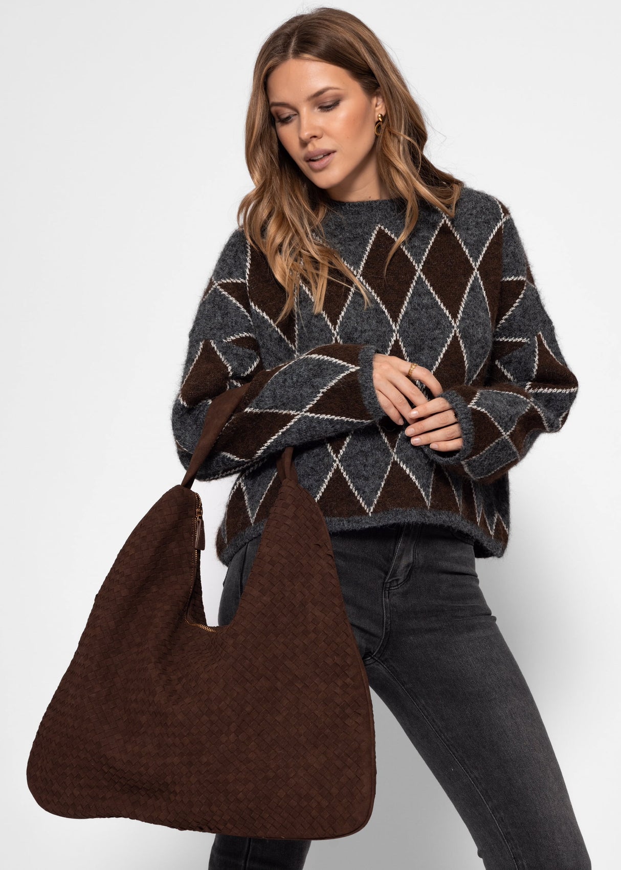 Suede-look shoulder bag - brown