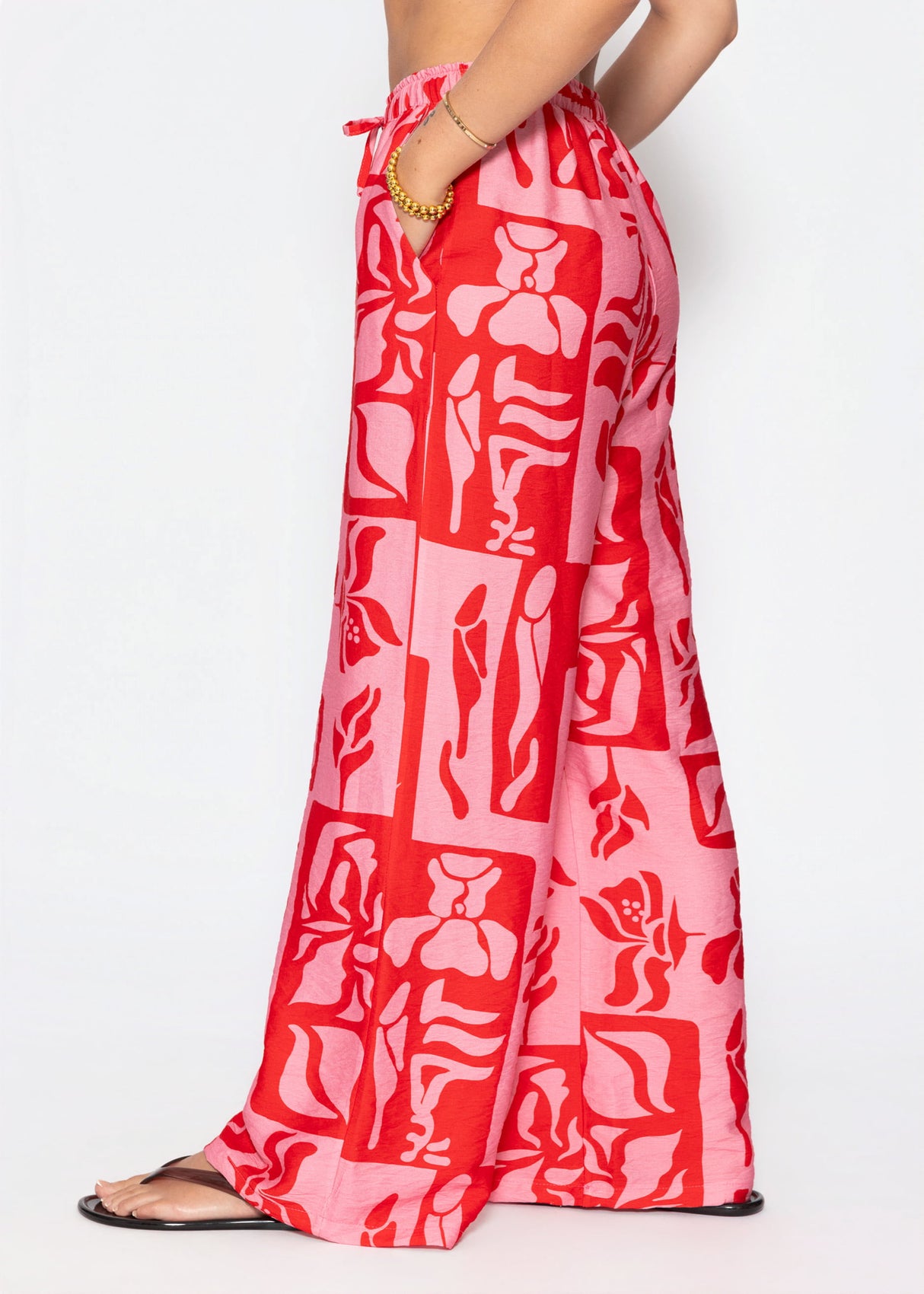 Viskose Schlupfhose mit Kunstprint - pink-rot