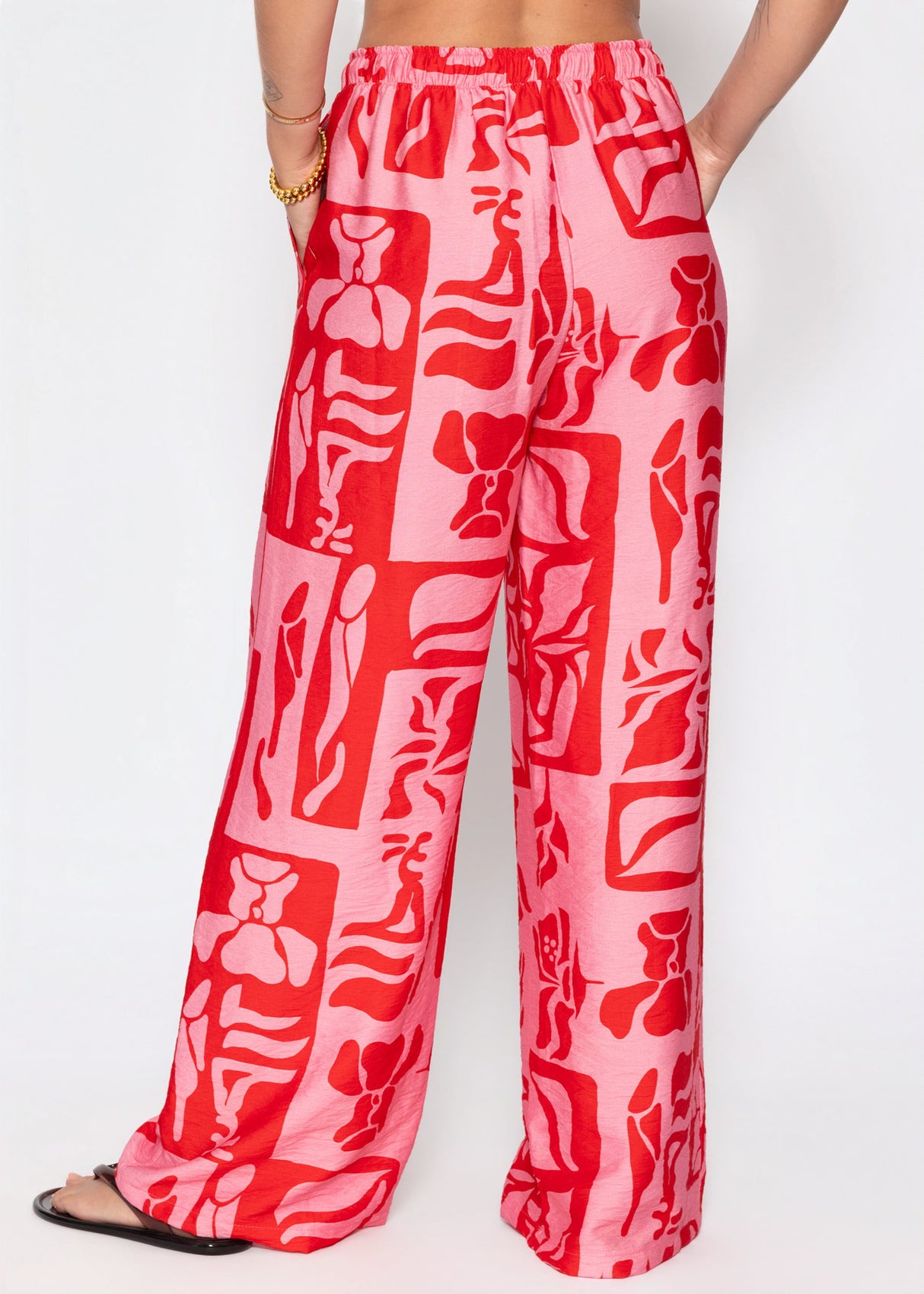 Viskose Schlupfhose mit Kunstprint - pink-rot