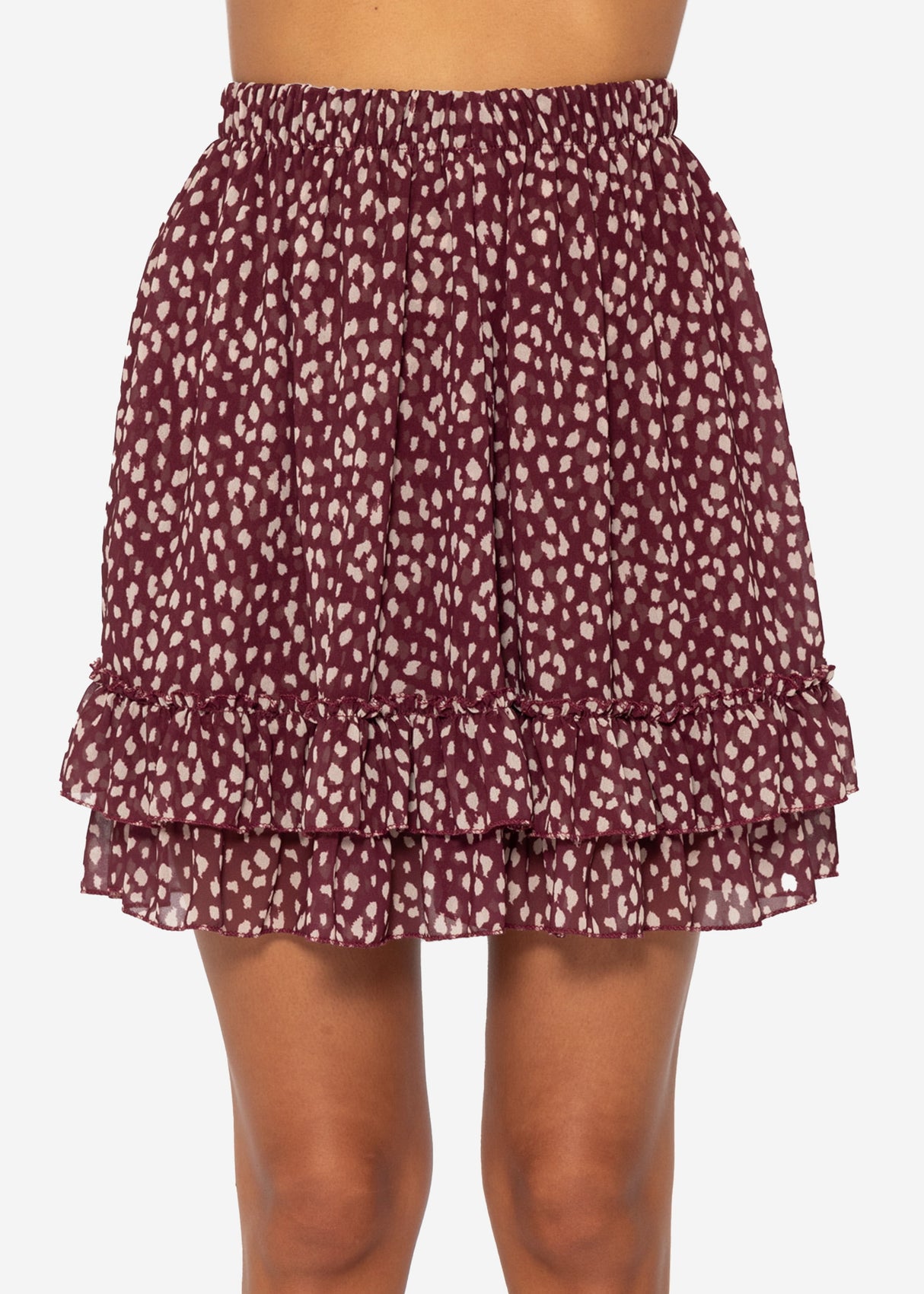 Flounced skirt with ruffles - burgundy