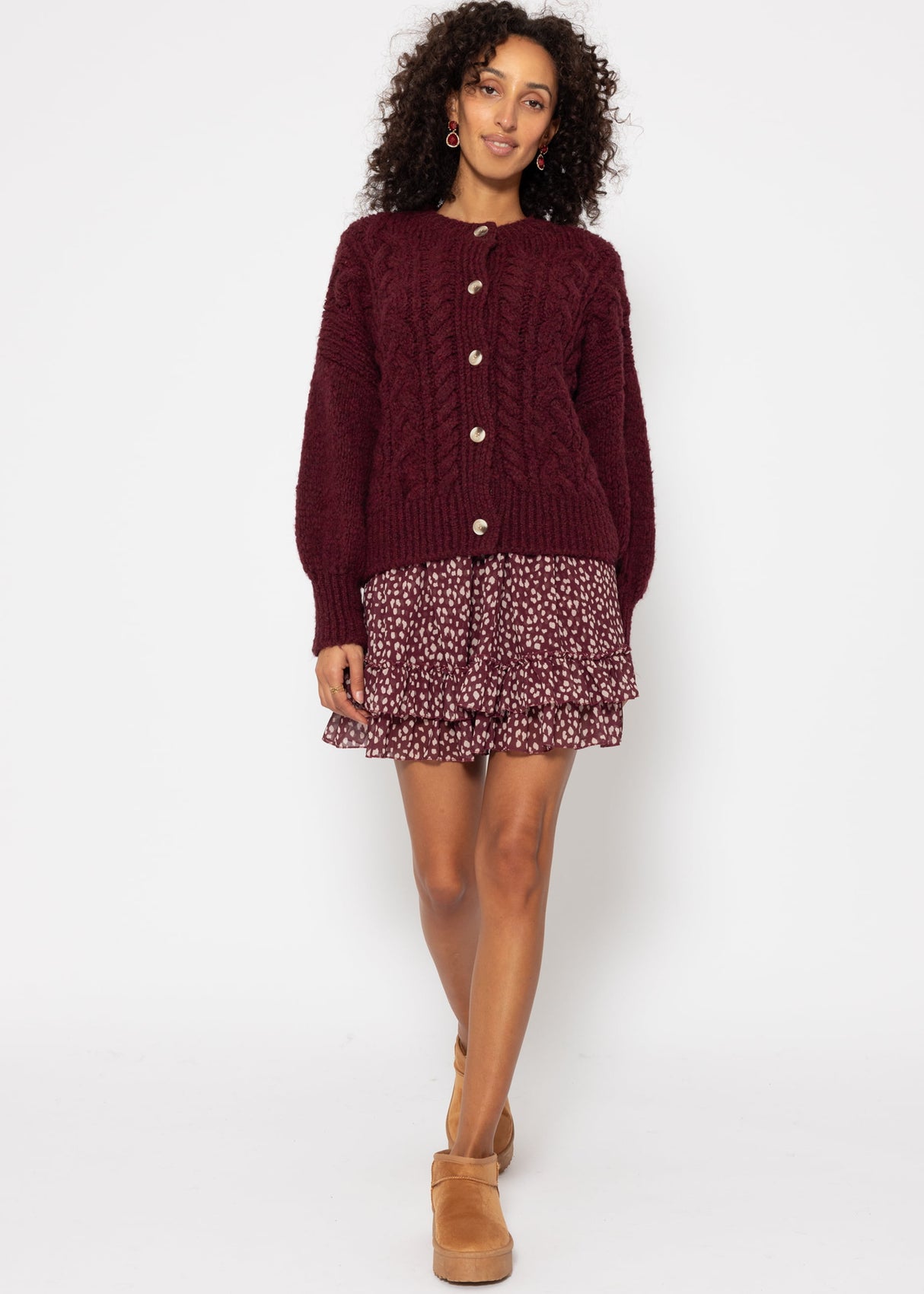 Flounced skirt with ruffles - burgundy
