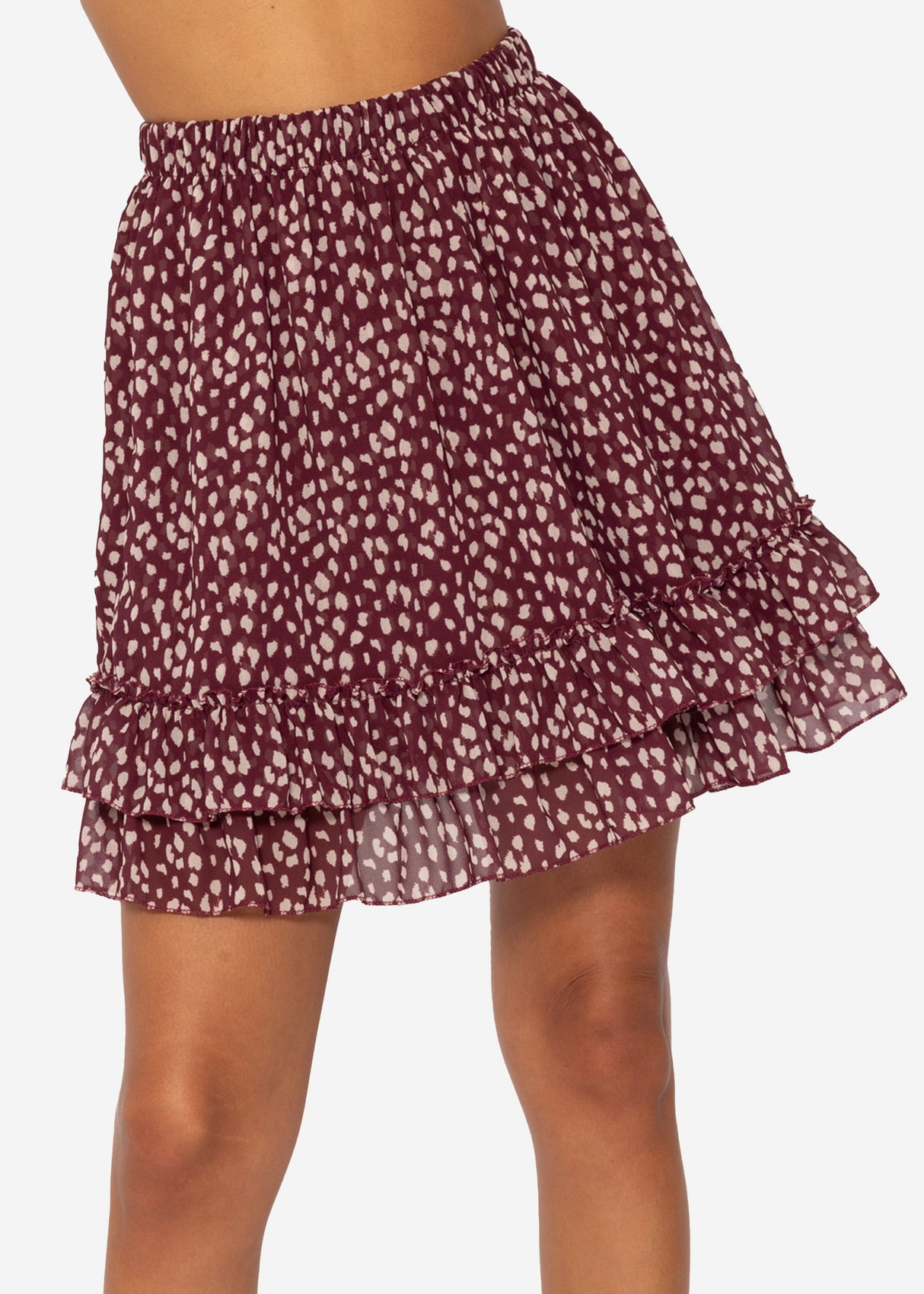 Flounced skirt with ruffles - burgundy