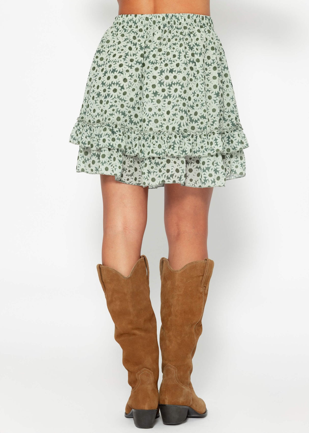 Flounce skirt with ruffles and floral print - green