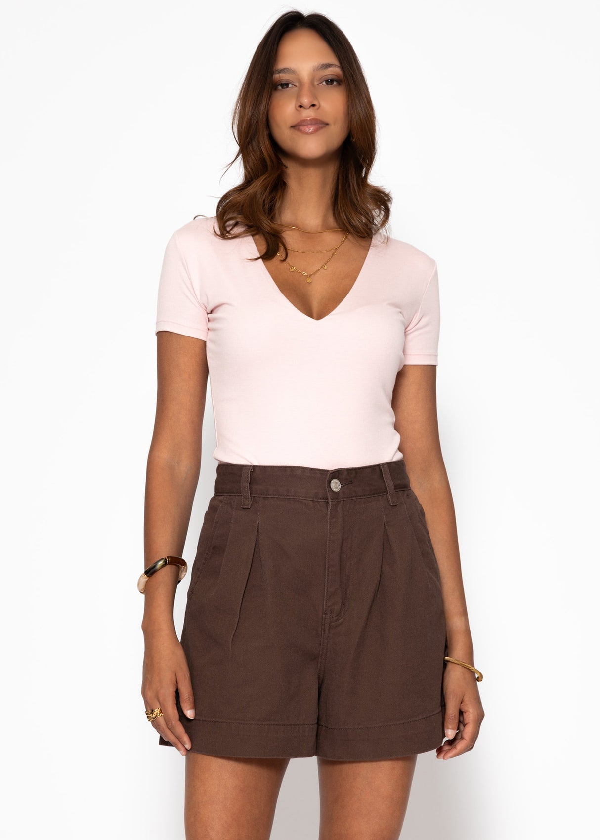 Weite High Waist Jeans Shorts - braun