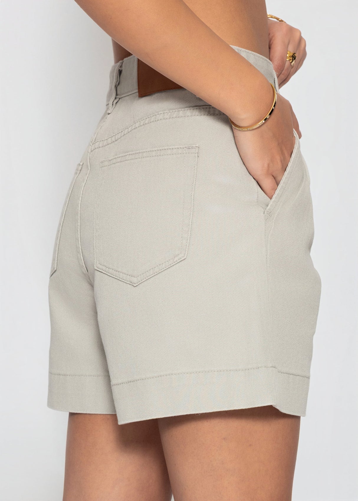 Weite High Waist Jeans Shorts - greige