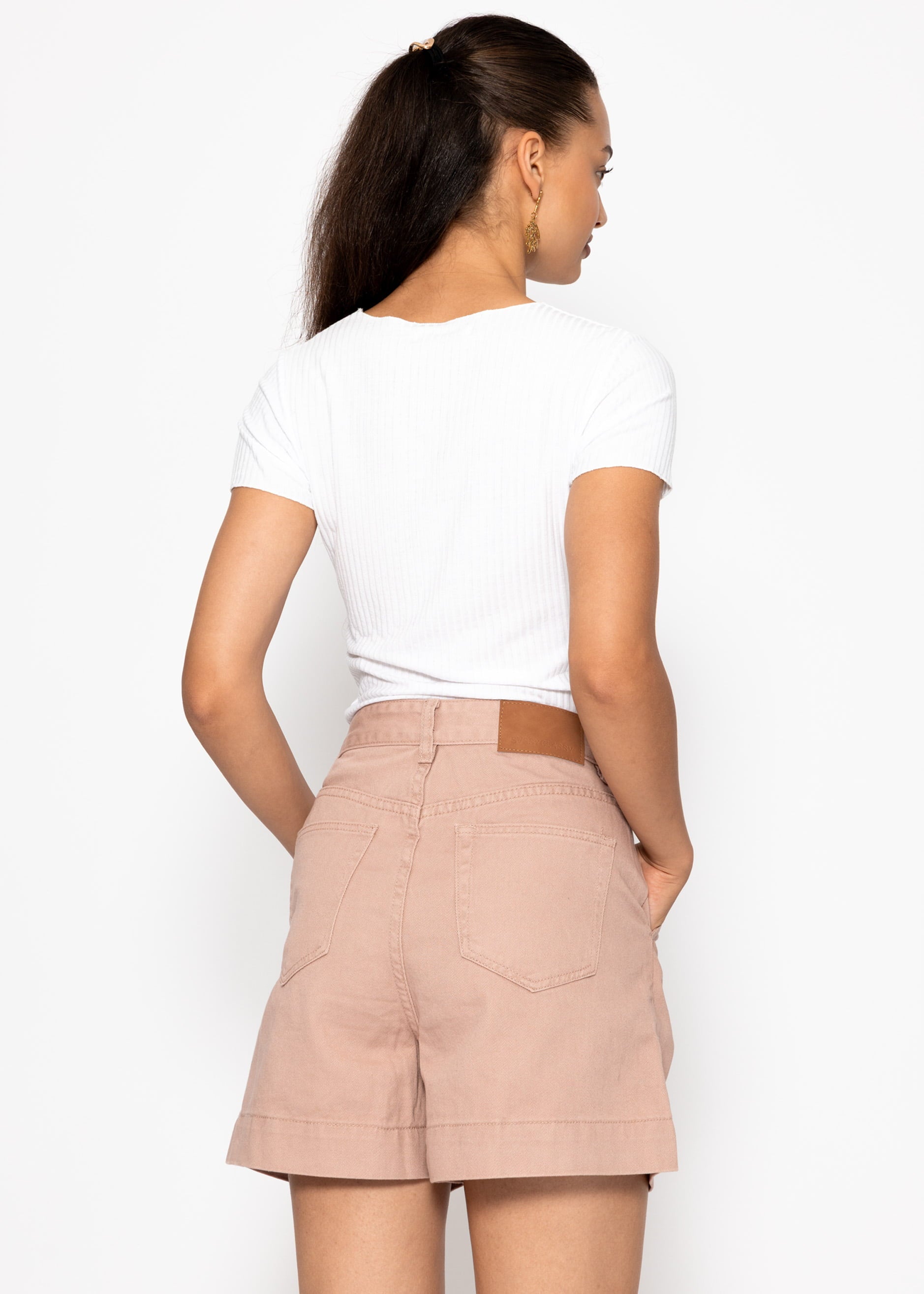 Weite High Waist Jeans Shorts - rosa