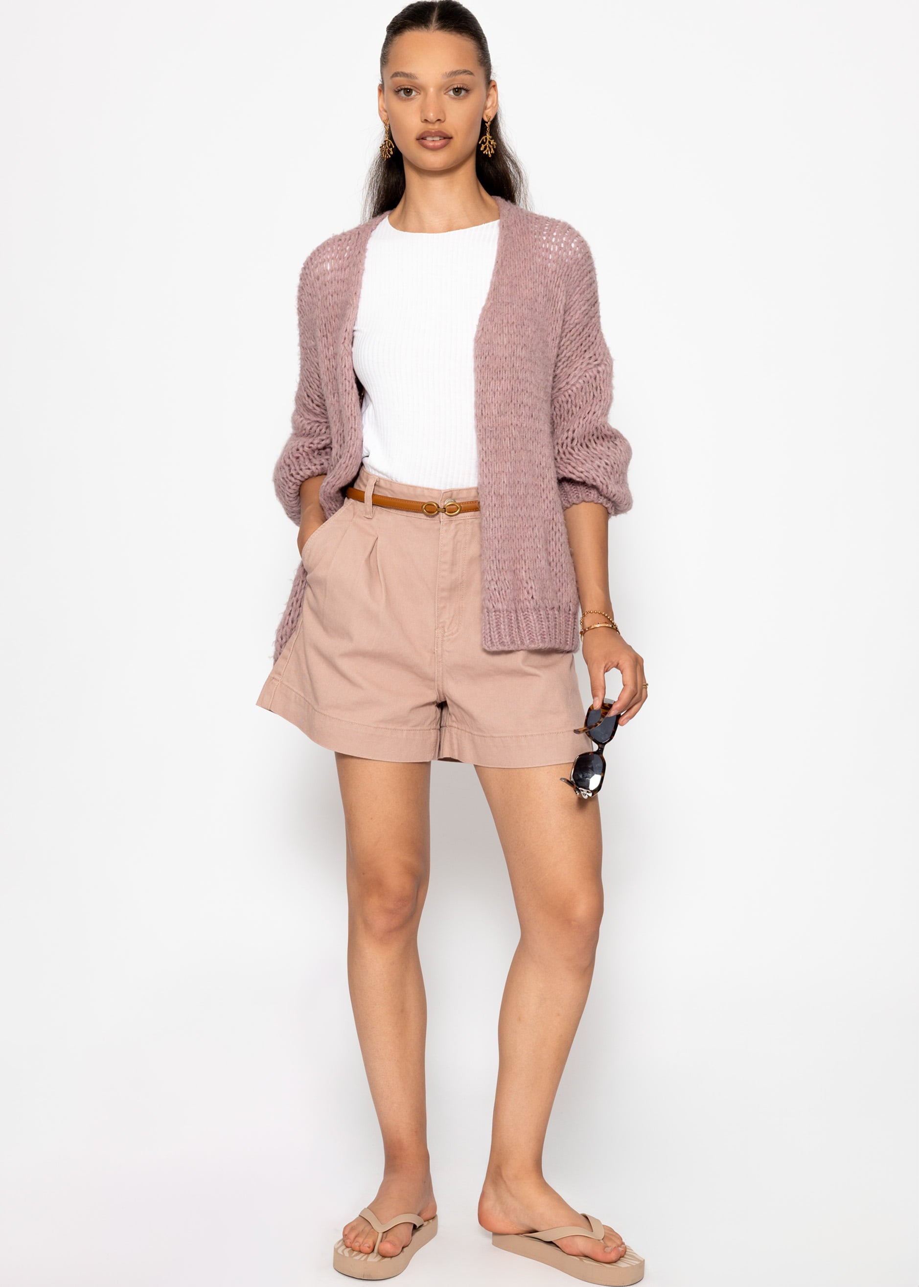 Weite High Waist Jeans Shorts - rosa
