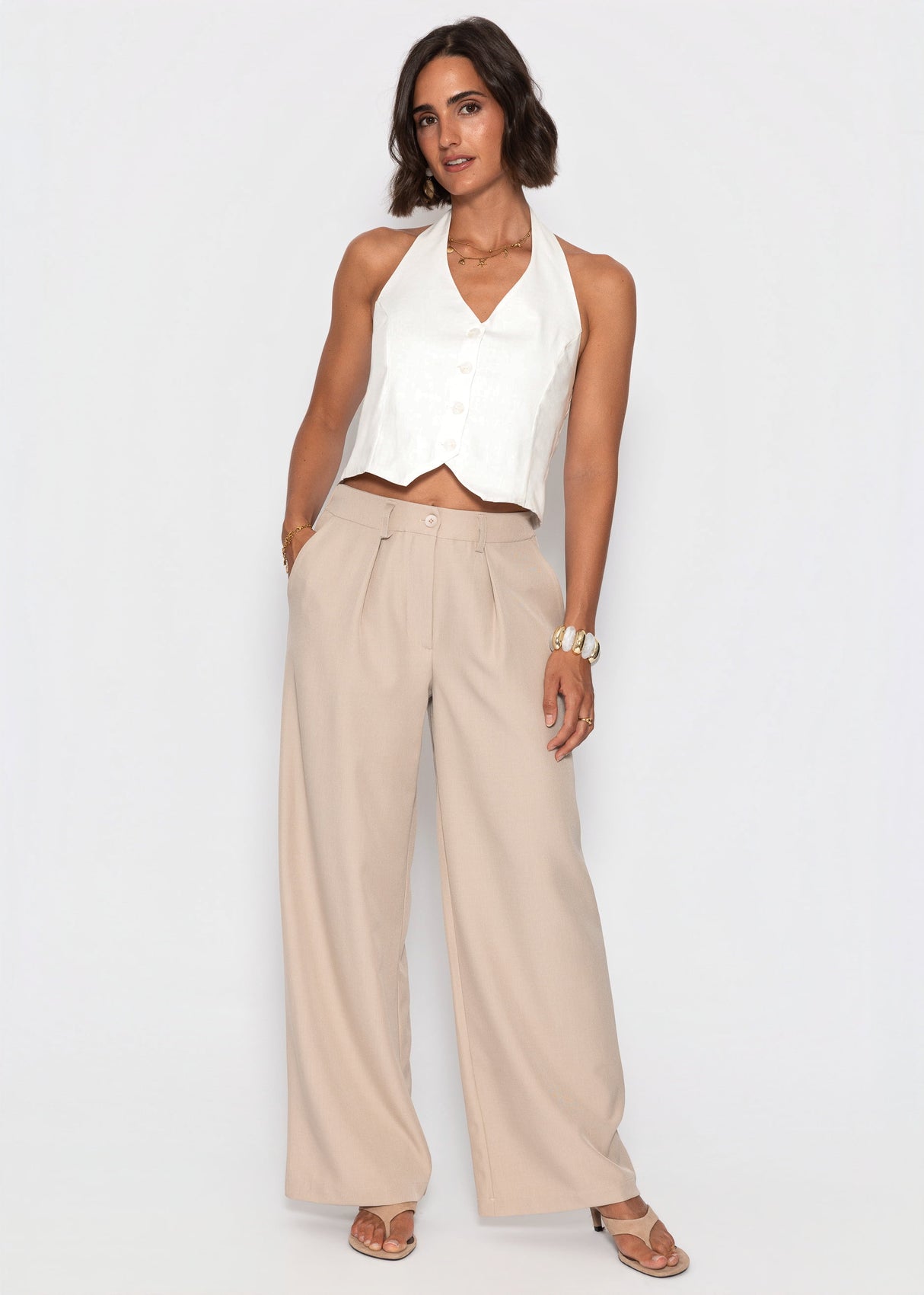 sassyclassy Weite Hose mit Bundfalten - beige