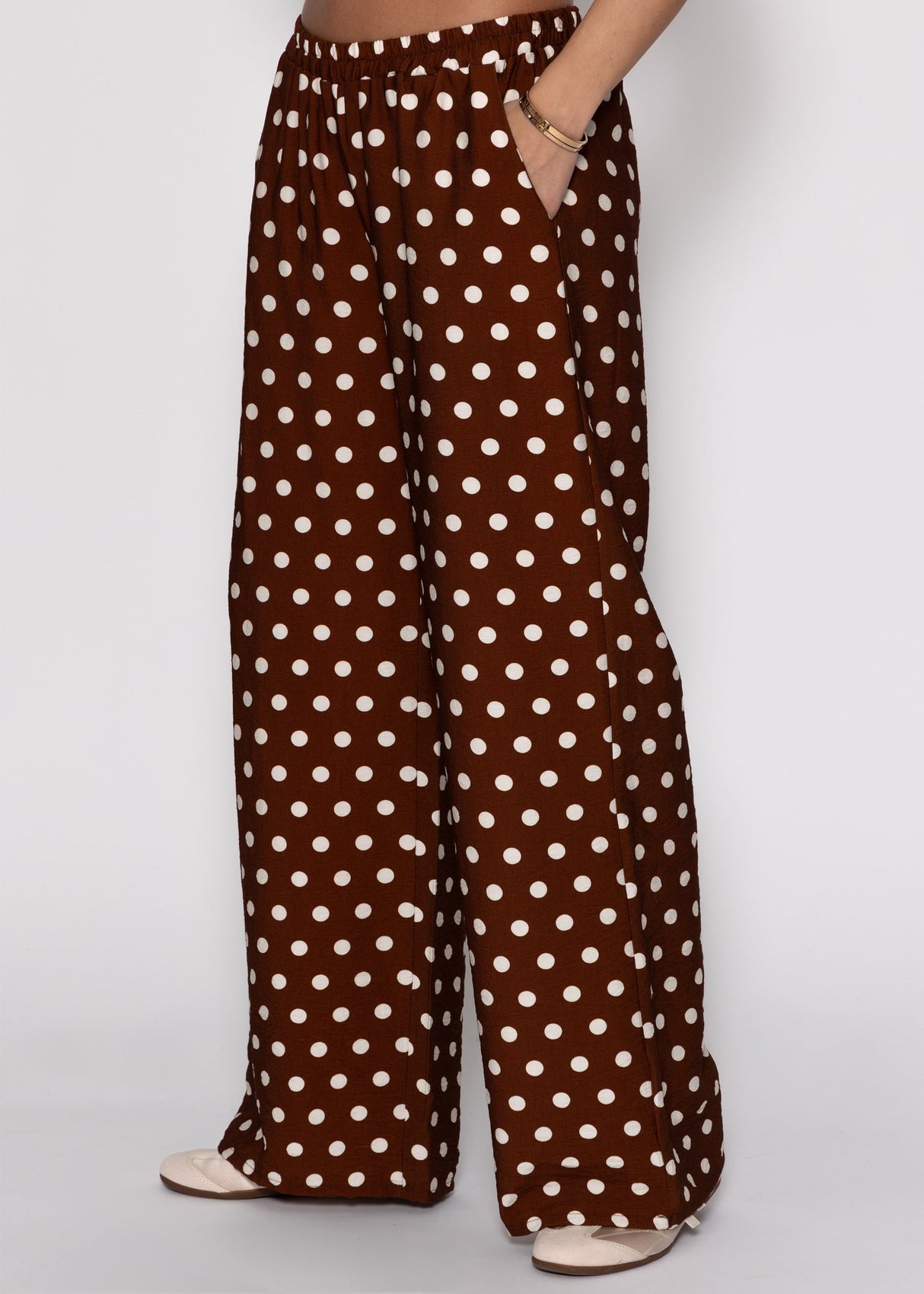 Weite Hose mit Punktemuster - braun-beige