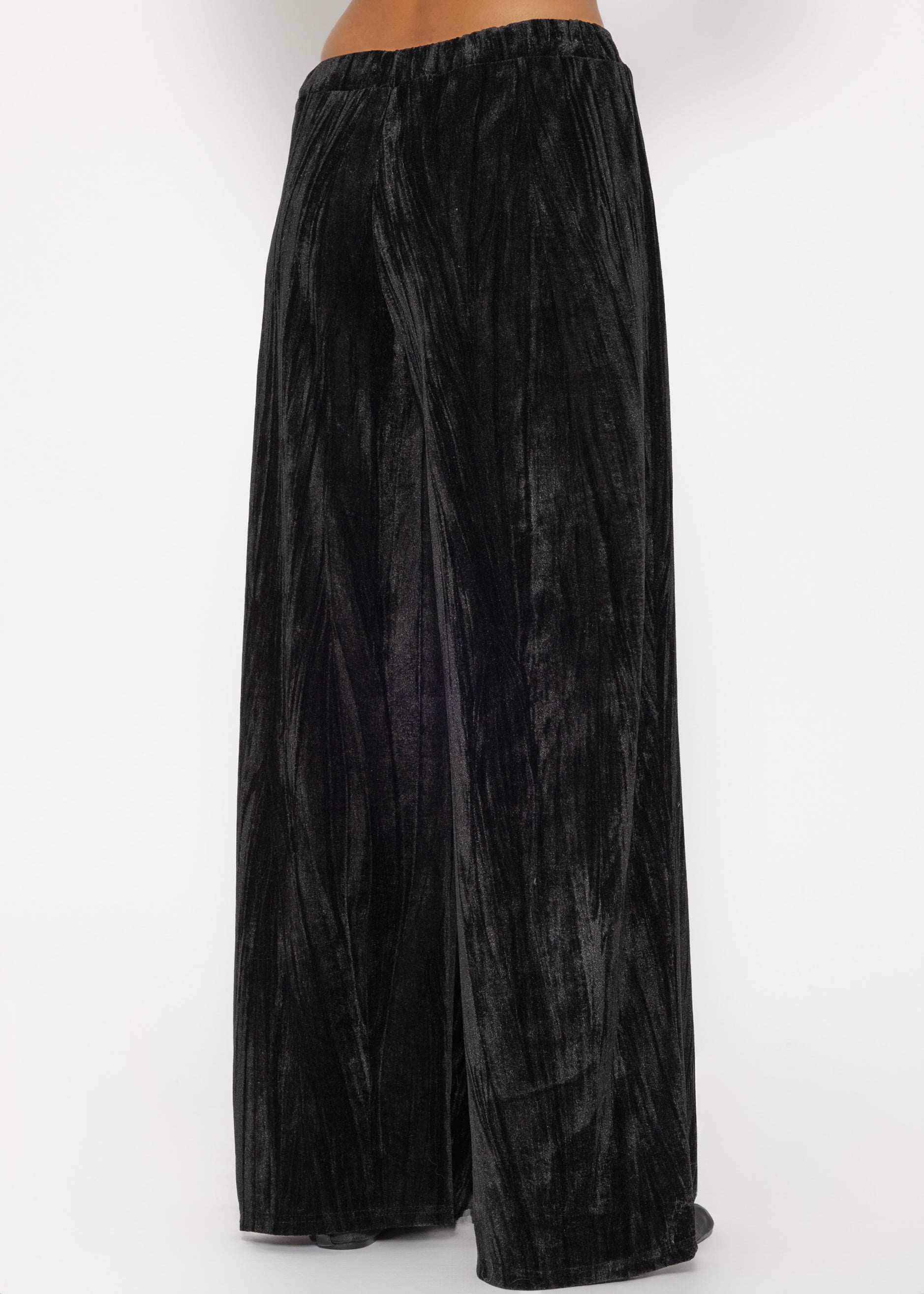 Wide velvet trousers - black