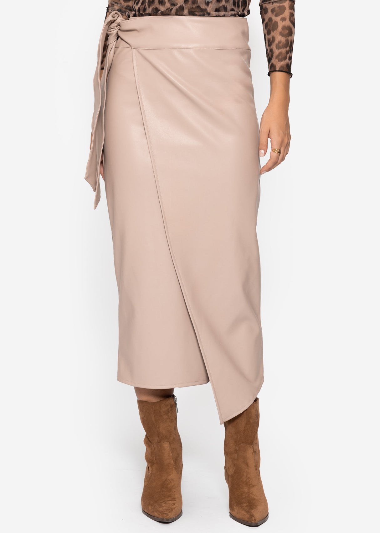 Faux leather wrap skirt - beige
