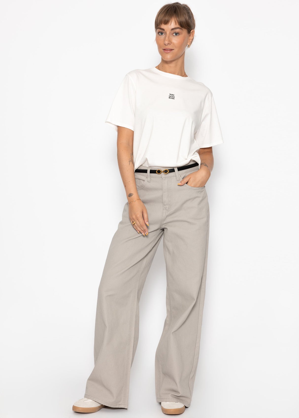 Wide Leg Jeans with a high waistband - Greige