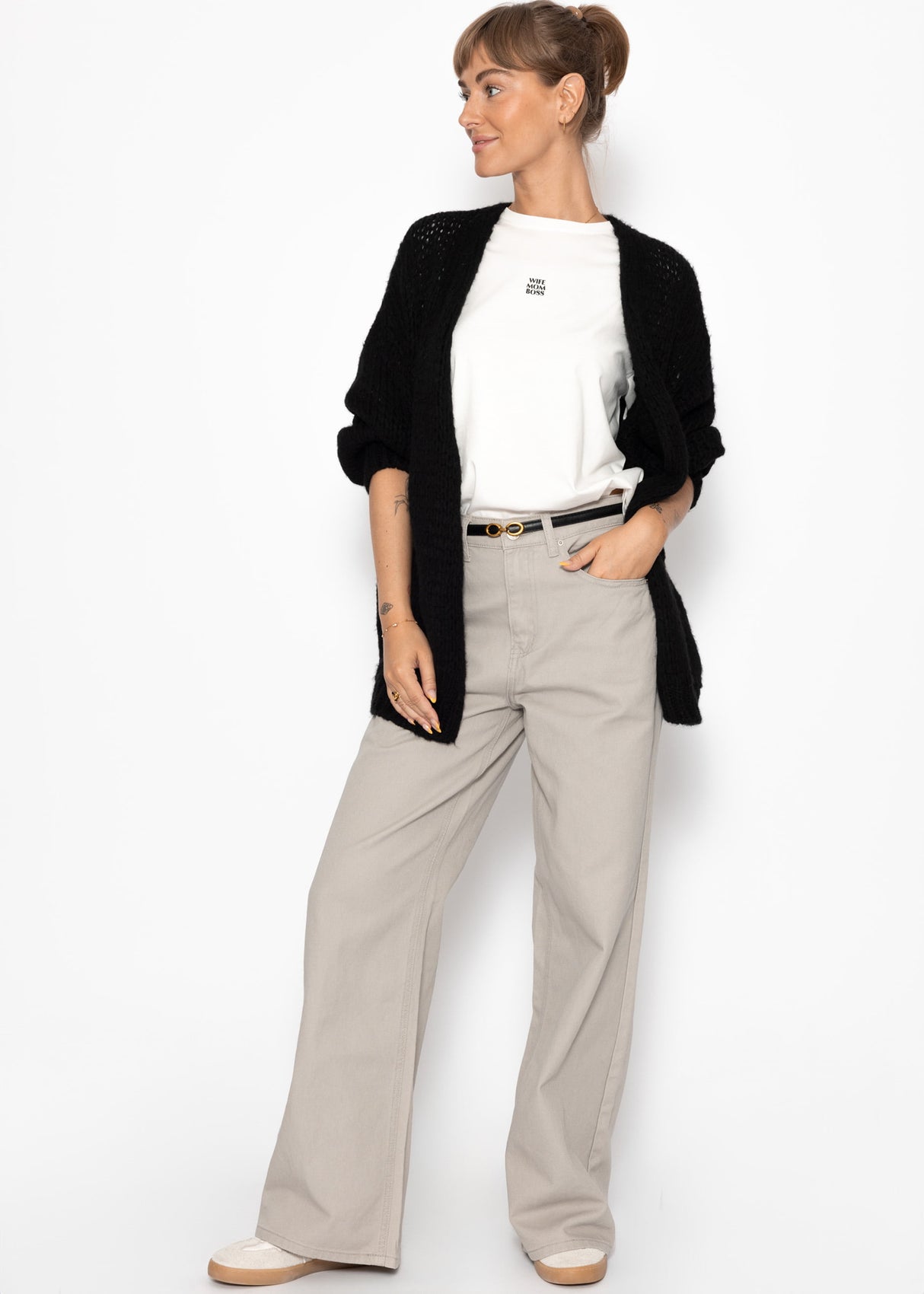 Wide Leg Jeans with a high waistband - Greige