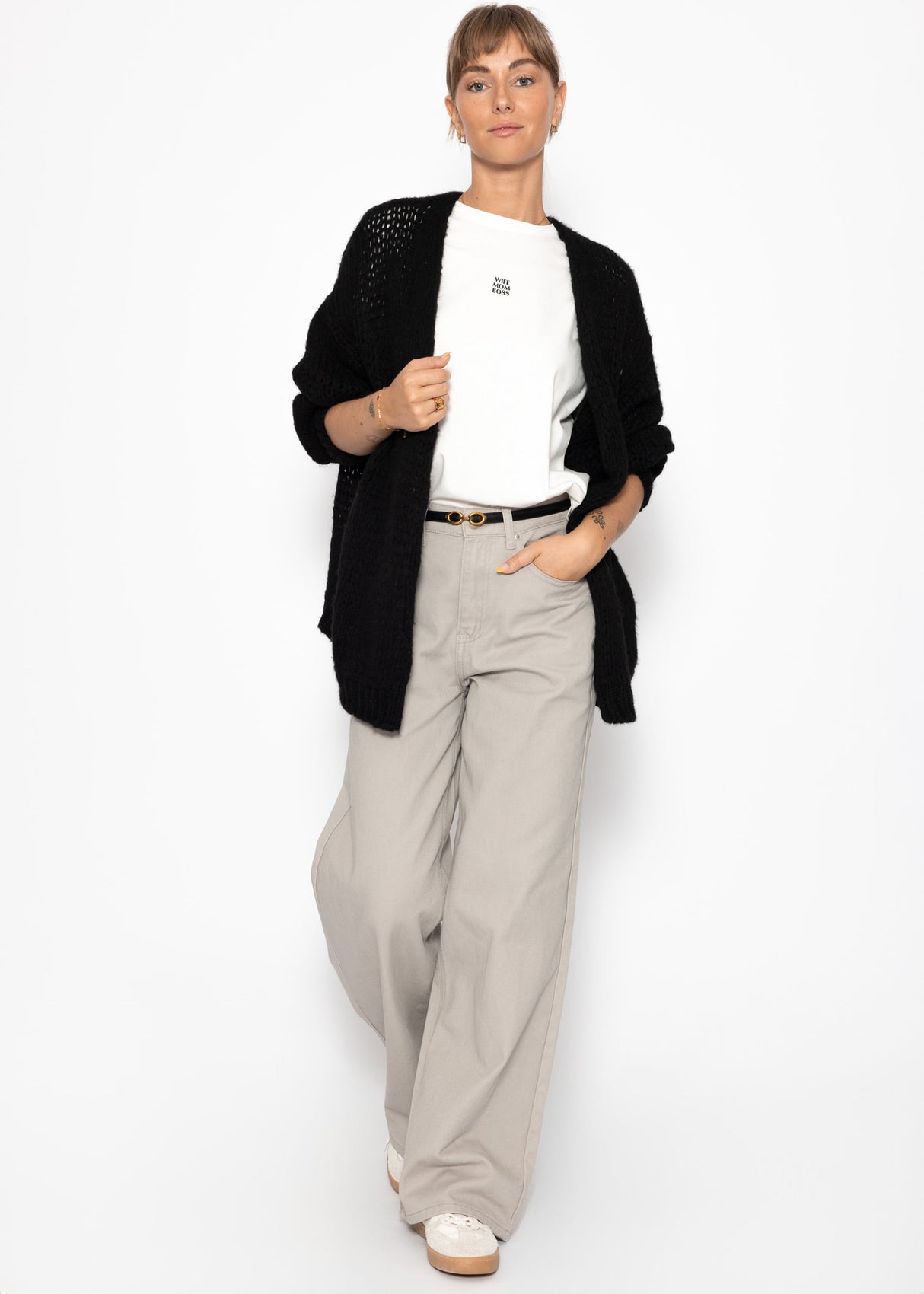 Wide Leg Jeans with a high waistband - Greige