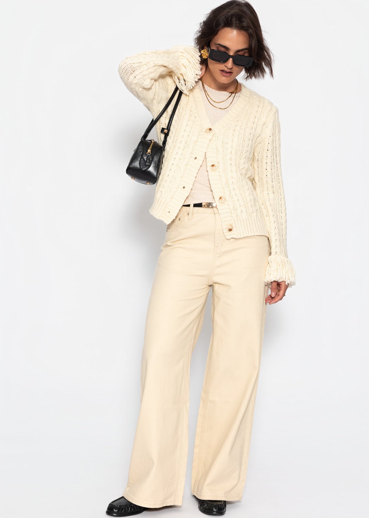 Zopfstrick-Cardigan mit Fransenbündchen - offwhite - SASSYCLASSY