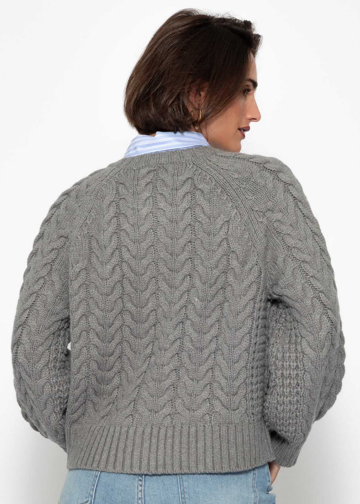 Cardiac cardigan with a circular neckline - gray
